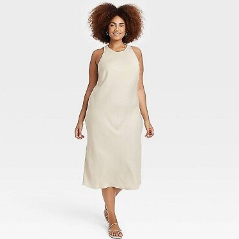 A New Day Women's High Neck Slip Dress SIZE L in Cream NWT
